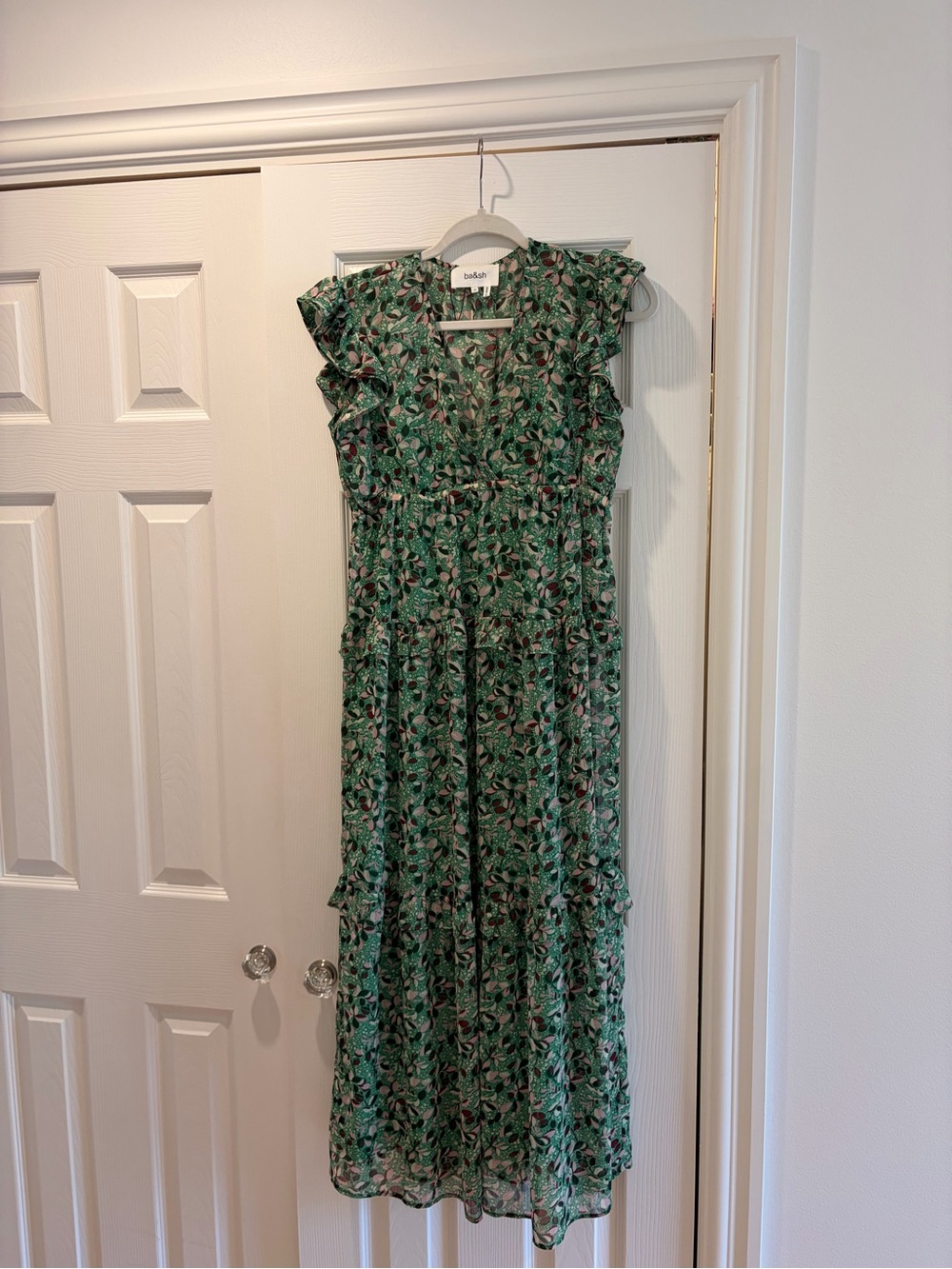 ba&sh Green Floral Ruffle-Tier Maxi Dress